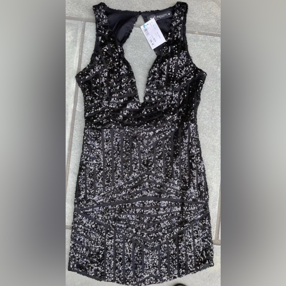 HEARTBEEPS black sleeveless sequin short mini stretchy dress medium m